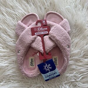 Dluxe by Dearfoams Women's Open Toe Slippers Blush Pink Medium (7-8)